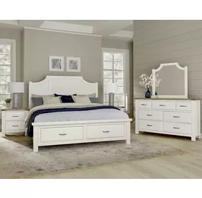 Maple Road Soft White Queen Scalloped Storage Panel Bed