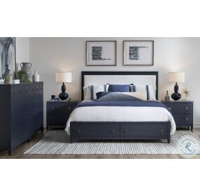 Summerland Inkwell Blue King Upholstered Panel Storage Bed