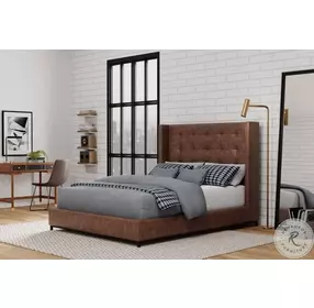 Mundo Brown Upholstered Queen Low Profile Platform Bed