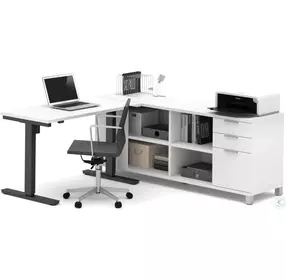 Pro-Linea White L-Desk with Electric Height Adjustable Table
