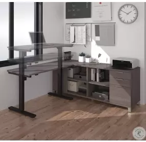 Pro-Linea Bark Gray L-Desk with Electric Height Adjustable Table