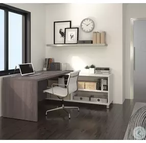Pro-Linea White & Bark Grey Door L-Desk