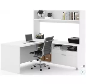 Pro Linea White L Desk with Open Hutch