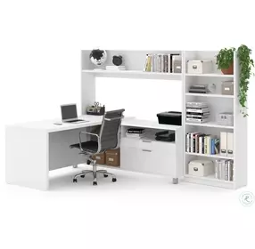 Pro Linea White L Desk with Bookcase