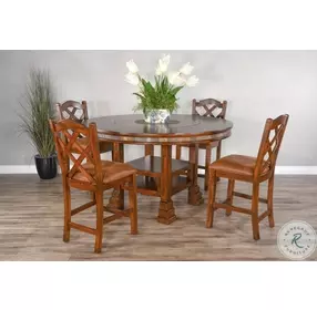 Cozy Luxe Dark Brown 60" Round Adjustable Height Dining Table with Lazy Susan