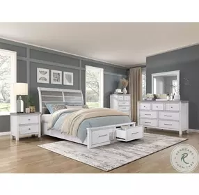 Ambrose Antique White And Gray Queen Storage Platform Bed