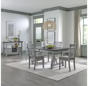 Newport Smokey and Carbon Gray Upholstered 5 Piece Extendable Trestle Dining Set