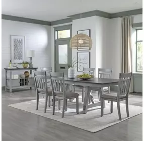 Newport Smokey and Carbon Gray Upholstered 7 Piece Extendable Trestle Base Dining Set