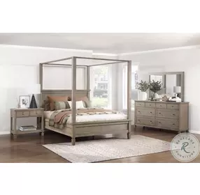 Marceline Gray Oak King Canopy Bed