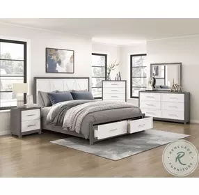 Rowan Gray And Cream King Platform Bed with Footboard Storage