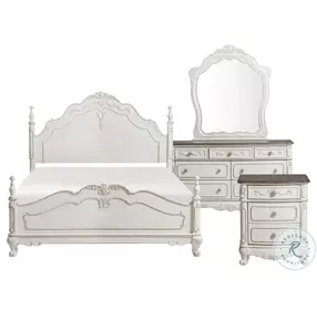Cinderella Antique White Queen Poster Bed