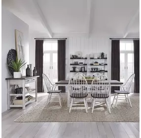 Harvest Grove White and Brown 7 Piece Trestle Base Dining Set