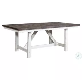 Farmhouse Two Tone White Fixed Top Trestle Dining Room Set