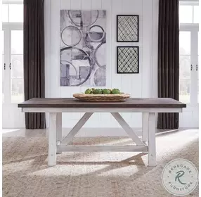 Rustic Haven Two Tone White Fixed Top Trestle Dining Room Set