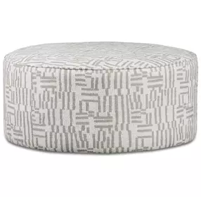 Turley Pearl Beige and Gray Upholstered Round Cocktail Ottoman
