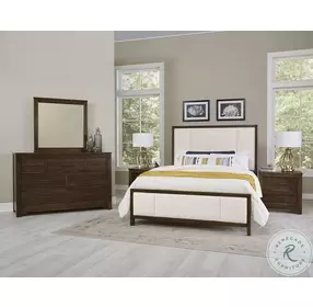 Ben And Erin Napier Dark Cherry And White Upholstered Performance Fabric Queen Panel Bed