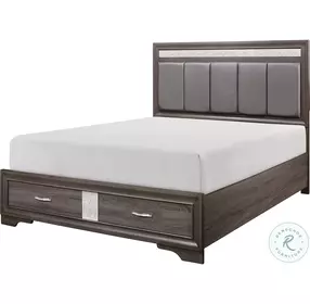 Luster Gray And Silver Glitter Upholstered Storage Platform Bedroom Set