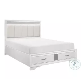 Luster White And Silver Glitter Storage Platform Bedroom Set