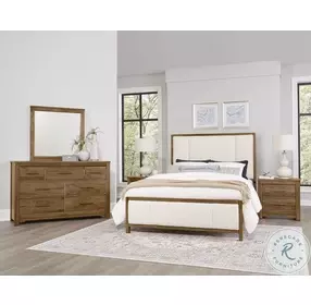 Ben And Erin Napier Medium Cherry And White Performance Fabric Upholstered Queen Panel Bed