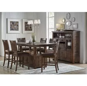 Cannon Valley Medium Brown Upholstered 7 Piece Counter Height Dining Set with Nailhead Trim