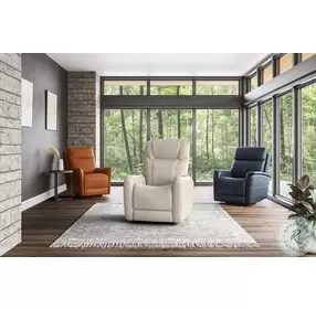 View Blue Leather Swivel Power Recliner With Power Headrest And Lumbar