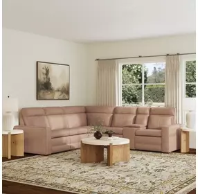 Dutch Desert Tan Leather 6 Piece Modular Zero Gravity Power Reclining Sectional with Power Lumbar and USB Charging