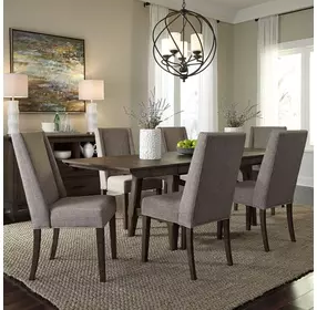 Double Bridge Dark Chestnut and Gray 7 Piece Extendable Trestle Base Dining Set