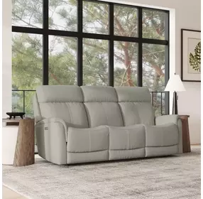View Dove Power Reclining 85" Sofa With Power Headrest And Lumbar