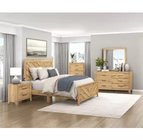 Corbin Natural Eastern King Panel Bed with Chevron Pattern