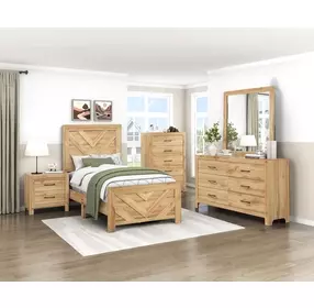 Corbin Natural Twin Panel Bed with Chevron Pattern