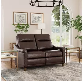 Elizabeth Brunette Brown Leather 58" Power Reclining Loveseat with Nailhead Trim and USB Charging