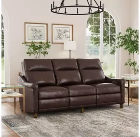 Elizabeth Brunette Brown Leather 82" Power Reclining Sofa with Nailhead Trim and USB Charging