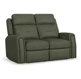 Felix Green Leather 63" Zero Gravity Triple Power Reclining Loveseat with USB Charging and Heat Massage