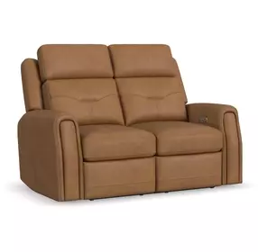 Felix Toasted Almond Leather 63" Zero Gravity Triple Power Reclining Loveseat with USB Charging and Heat Massage