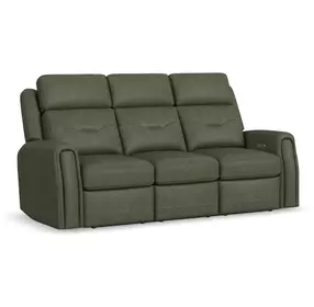 Felix Green Leather 86" Zero Gravity Triple Power Reclining Sofa with USB Charging and Heat Massage