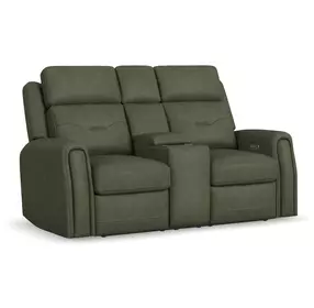 Felix Green Leather 74" Zero Gravity Triple Power Reclining Loveseat with USB Charging and Heat Massage