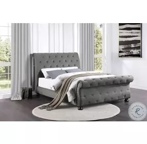 Crofton Dark Gray Queen Upholstered Poster Bed