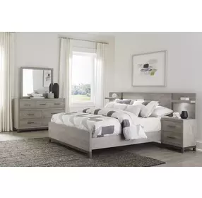 Zephyr Light Gray California King Storage Wall Bed with Nightstand and LED Lighting