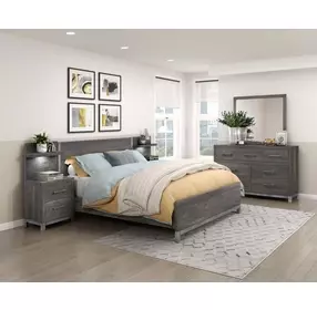 Zephyr Brownish Gray Eastern King Storage Wall Bed with Nightstand and LED Lighting