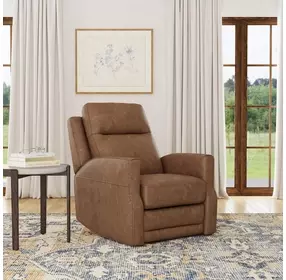 Maxwell Cedar Brown Leather Power Gliding Recliner with USB Charging and Nailhead Trim
