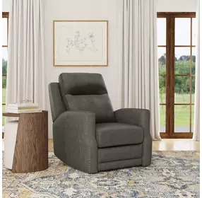 Maxwell Cinder Gray Leather Power Gliding Recliner with USB Charging and Nailhead Trim