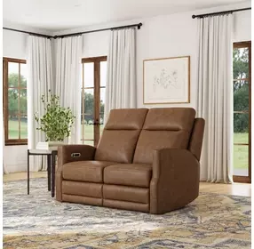 Maxwell Cedar Brown Leather 56" Zero Gravity Triple Power Reclining Loveseat with USB Charging and Nailhead Trim