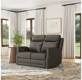 Maxwell Cinder Gray Leather 56" Zero Gravity Triple Power Reclining Loveseat with USB Charging and Nailhead Trim