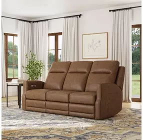 Maxwell Cedar Brown Leather 79" Zero Gravity Triple Power Reclining Sofa with USB Charging and Nailhead Trim