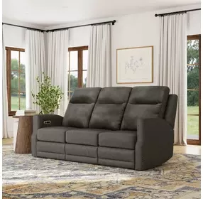Maxwell Cinder Gray Leather 79" Zero Gravity Triple Power Reclining Sofa with USB Charging and Nailhead Trim
