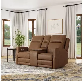 Maxwell Cedar Brown Leather 69" Zero Gravity Triple Power Reclining Loveseat with USB Charging and Nailhead Trim