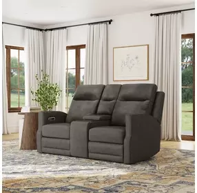 Maxwell Cinder Gray Leather 69" Zero Gravity Triple Power Reclining Loveseat with USB Charging and Nailhead Trim