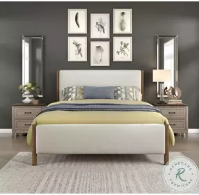 Julian Caramel Oak King Upholstered Platform Bed