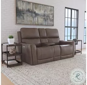 Carter Brown Power Reclining Console Loveseat With Power Headrest And Lumbar