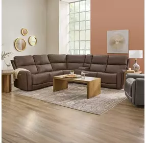 Carter Cappuccino 6 Piece Modular Zero Gravity Power Reclining Sectional with Power Lumbar and USB Charging